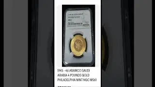 1945 - 46 ARAMCO SAUDI ARABIA 4 POUNDS GOLD PHILADELPHIA MINT NGC MS61