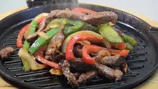 Fajitas Sizzling on the Kitchen Grill Beef Meat Onions Peppers | ASMR Food Cooking Ambience Relax