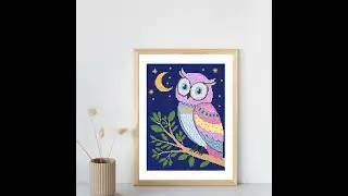Create a Colorful Boho Owl Wall Art Piece with this Cross Stitch Pattern #crossstitch #owl #moon