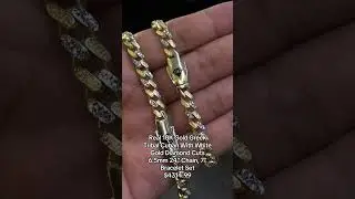 10K Gold Greek Tribal Cuban Bracelet & White Gold Diamond Cuts Chain #diamondpendant #goldpendants