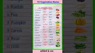 सब्जियों के नाम | 15 Vegetables name in English and Hindi | sabjiyon ke naam | Vegetables Name