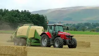 Harvesting the Straw - MF 7719 with Krone Big Square Baler.