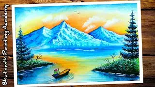 beautiful hill scenery drawing with oil pastels