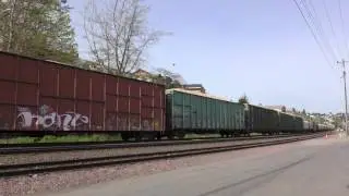 BNSF 9079 Leads A Freight Train @ Old Town Tacoma, WA 4K