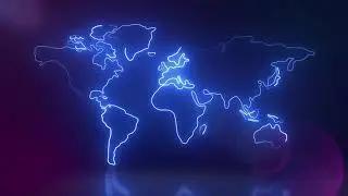 Abstract world map outline Glowing Neon lights animated background - Royalty Free Footage