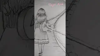 Amazing Drawing Girl Walking On a Railway Line With Her Guitar #shorts