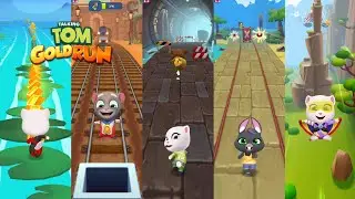 Talking Tom Gold Run Water Village vs Mining Cart vs Catch The Raccoon vs Lost City vs Flying
