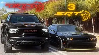 (POV) Dodge Ram TRX & 3 Hellcats Demonize The Highway (INSANE WHINES & PULLS) *4K*