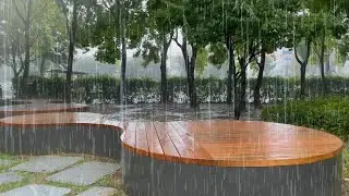 HEAVY RAIN on a park bench. For sleep, study, relax, reduce stress. Black screen after 10 min.