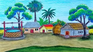 village scenery drawing step by step for beginners easy tutorial learn