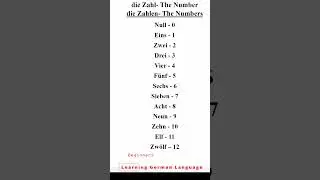 German 1 to 12 | All Numbers in German 1-12 | Zahlen von 1 bis 12 auf Deutsch #shorts #german
