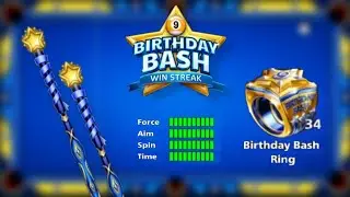8 ball pool birthday bash win streak | cue level max 33 ring and cue free 😱