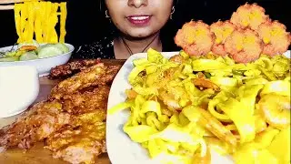 Homemade Food ASMR | knifecut spicy noodles | vegetable pakora | eating homemade food