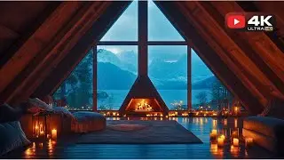 Cozy Luxury Lake House with Heavy Rain & Fireplace Sounds - Relaxing Music for Sleep