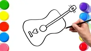 How To Draw cute  Guitar Drawing, Painting & Coloring For Kids and Toddlers_ Child Art 🐋🌈