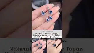 Natural Blue Topaz Drop Jewelry Set | Ring Earrings Pendant Necklace Fine Wedding Jewelry #Shorts