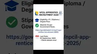 NPCIL Apprentice Recruitment 2025! ⚛️ 🎓 Eligibility: ITI / Diploma / Degree Pass✅ #jobsoffer