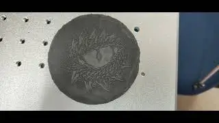 Engraving Dragon Eye on Slate Coaster By Cloudray 30W Easymarker Fiber Laser Machine