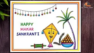 Easy Makar Sankranti Drawing Tutorial | Kite Festival Drawing Step by Step