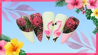 ADORABLE TROPICAL FLAMINGO NAIL SET 🦩🌺