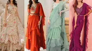 Designer New Ruffle Saree Design Ideas/Ruffle And Frill Saree Designs 2025/New Indian Saree