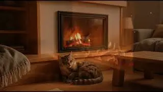 Cozy Winter Living Room Ambience 🔥 Sleeping Cat by Fireplace | Warm & Relaxing 8K