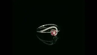Ruby & Diamond Curved Ring in 18K White Gold
