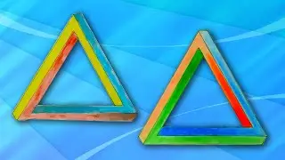 Draw 3D impossible triangle, Penrose triangle multicolor abstract symbol, geometric optical illusion