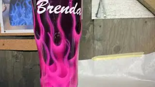 Painting pink fire on a 30oz tumbler for a friend
