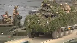 NATO Drills Practice crossing Tanks & Armor Over a River near Russia 2017