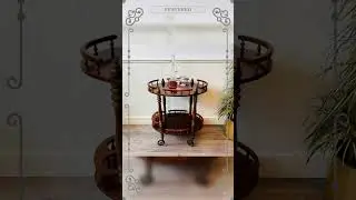 Mid Century Wood Bar Cart &ndash; Carved Rolling Trolley, 1960s Side Table with Bottle Holder