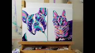 Colorful ABSTRACT Dog Painting in progress - WIP painting