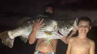 GIANT BARRA - A catch of a lifetime!! 9 Year old catches 128cm Barramundi.