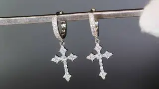 Diamond cross hoop earrings, Iced Out Earrings, Hip Hop Earrings, Mens Diamond Earrings