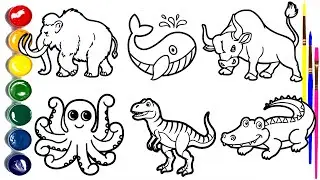 How to Draw Animals for Kids 🐘🐋🦏 | Easy Step-by-Step Drawing Tutorial