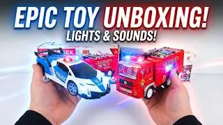Unboxing Electronic Police Car & Fire Truck (Satisfying Light Show)
