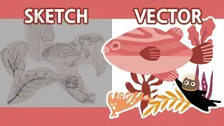 Cat and Fish Illustration - Sketch to Vector / Speed Drawing / Time-Lapes / Digital Drawing