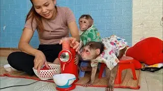 Mimi Kuku helps Mom make watermelon ice cream