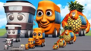 Big & Small Tung Tung Sahur Bus vs Orangutini Ananasini vs Cappuccino Assassino Bus | BeamNG.Drive