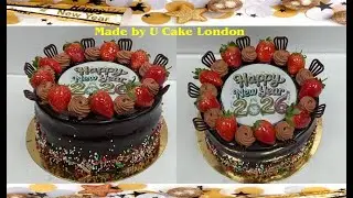 How to make a new year chocolate cake with edible photo