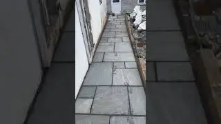 Indian sandstone patio and path installed using natural grey, full beds full contact with slurry ￼