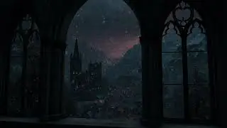 (No Ads) Old Medieval Winter Night Village Window | Calm Snow Ambience
