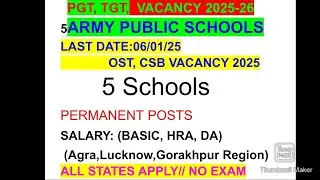 5 ARMY PUBLIC SCHOOLS PERMANENT POST VACANCY 2025-26 || U. P. || #AWES #CSB #APSVACANCY