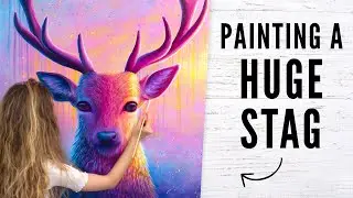 Painting a Huge Stag! Colorful Animal Acrylic Painting Tutorial