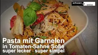 Pasta mit Garnelen in Tomaten-Sahne Sauce