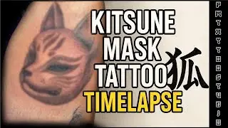 Kitsune Mask Tattoo Timelapse | Full Process in Ink 🦊🎭