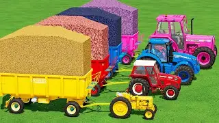 MINI & BIG POLICE TRACTOR & TRAILER vs PORTAL TRAP! COLORED FRUIT TRANSPORTING - PARKOUR COLORS!