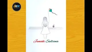 how to draw a girl flying kite /kite flying drawing easy step by step