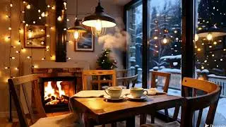 ⭐ Cozy Winter Coffee Shop Jazz ☕ Fireplace & Snowfall Ambience for Relax, Study & Sleep