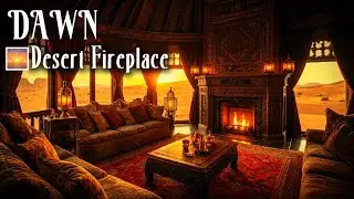 DAWN 🌅 Desert Fireplace Morning Ambience (Relaxing Music + Gentle Wind) | 2 Hours